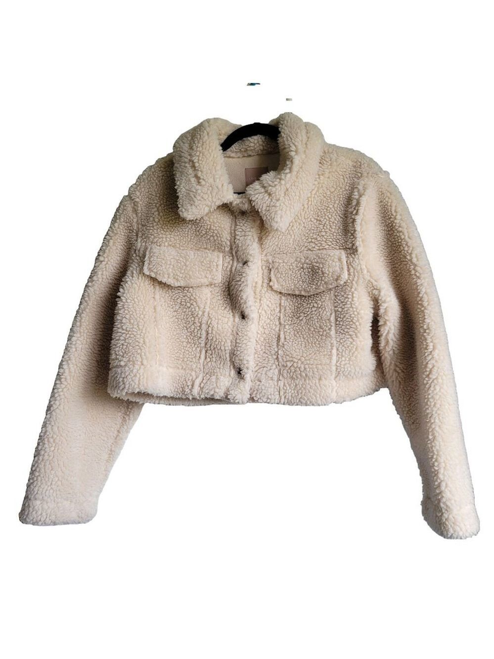 Women's Love Tree Cream Sherpa Teddy Jacket Size Large Cropped